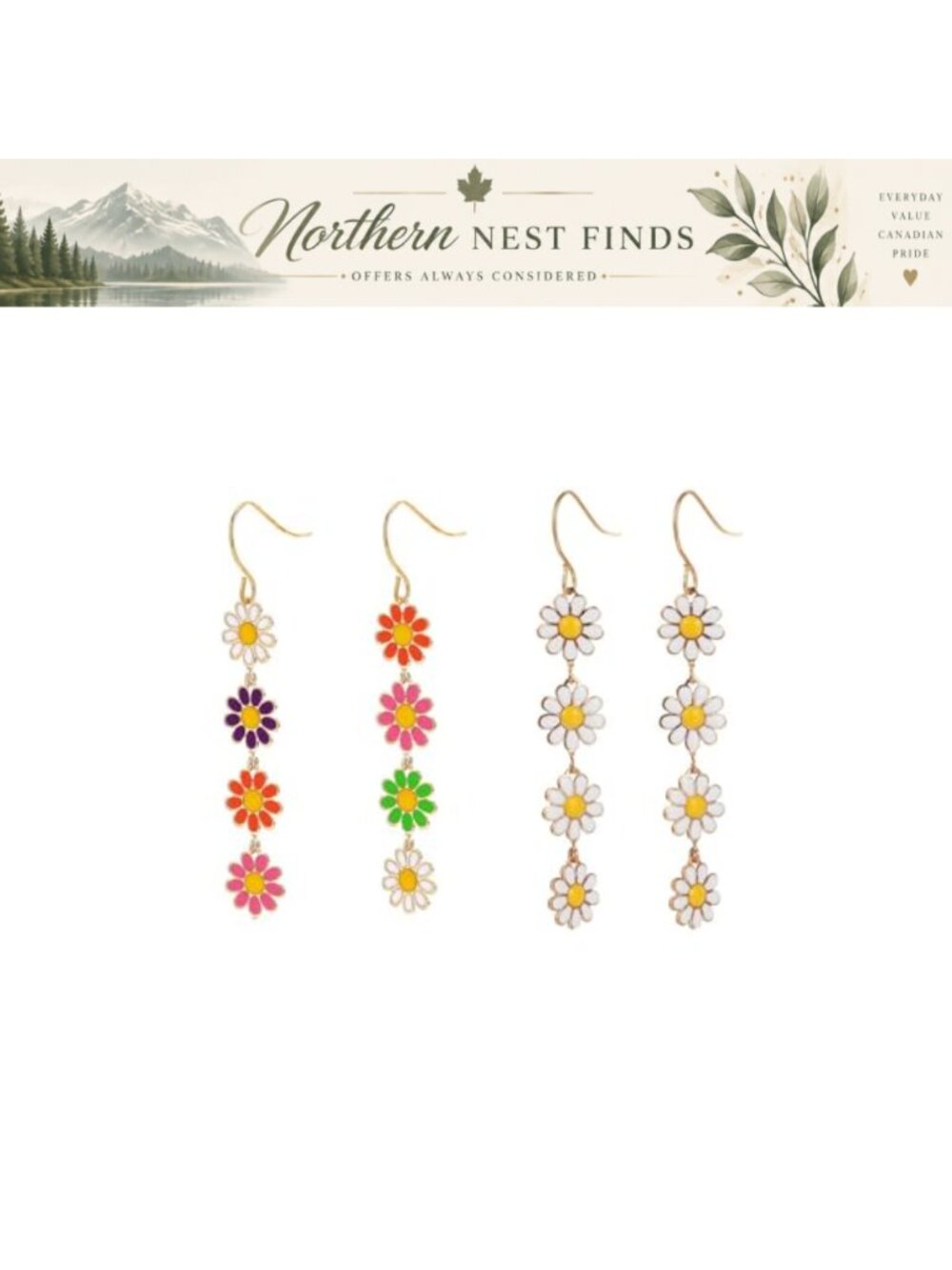 Sunflower Daisy Dragonfly Drop Dangle Earrings Hypoallergenic Fish Hook Piercing